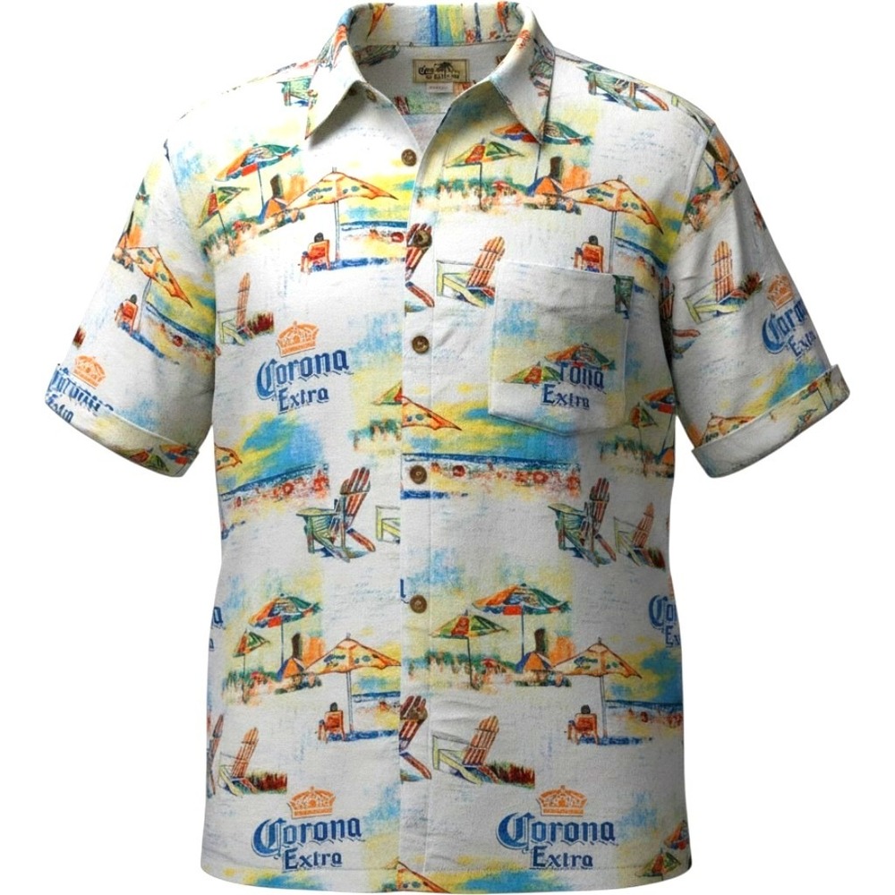 Joe Marlin X Corona Hawaiian Shirt Mens M Beer Resortwear Beach Party Button AOP